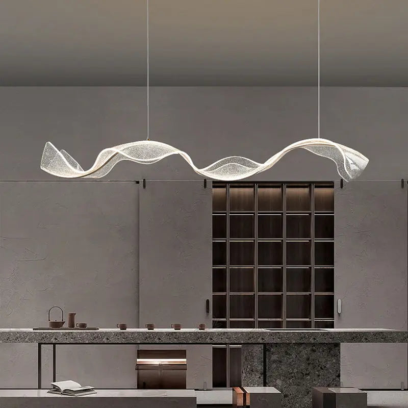 Modern Minimalist Wave Bend Acrylic Aluminum LED Chandelier Island Light for Living Room Lumendat