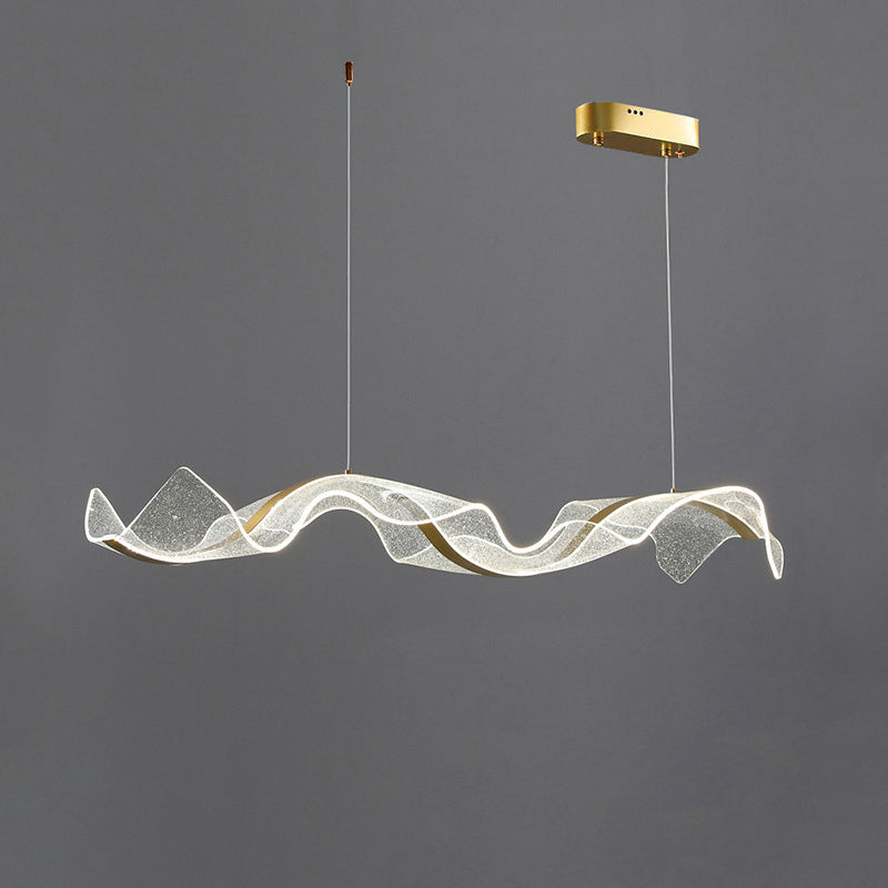 Modern Minimalist Wave Bend Acrylic Aluminum LED Chandelier Island Light for Living Room