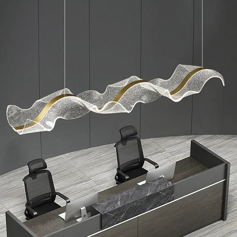 Modern Minimalist Wave Bend Acrylic Aluminum LED Chandelier Island Light for Living Room Lumendat