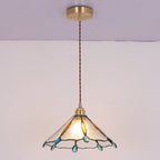 Contemporary Creative Conical Round Umbrella Glass Brass 1-Light Pendant Light For Living Room