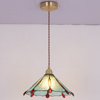 Contemporary Creative Conical Round Umbrella Glass Brass 1-Light Pendant Light For Living Room