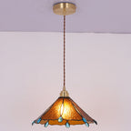 Contemporary Creative Conical Round Umbrella Glass Brass 1-Light Pendant Light For Living Room