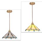 Contemporary Creative Conical Round Umbrella Glass Brass 1-Light Pendant Light For Living Room