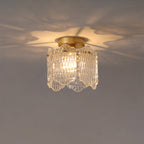 Contemporary Creative Ribbed Diamond Beveled Eye Of Heaven Round Glass Iron 1-Light Semi-Flush Mount Ceiling Light For Living Room