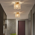 Contemporary Creative Ribbed Diamond Beveled Eye Of Heaven Round Glass Iron 1-Light Semi-Flush Mount Ceiling Light For Living Room