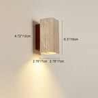 Traditional Japanese Square Cylinder Rectangle Yellow Travertine Solid Wood 1-Light Wall Sconce Lamp For Living Room
