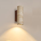 Traditional Japanese Square Cylinder Rectangle Yellow Travertine Solid Wood 1-Light Wall Sconce Lamp For Living Room