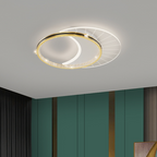 Modern Luxury Round Crescent Moon Acrylic Crystal Aluminum Iron LED Flush Mount Ceiling Light For Living Room