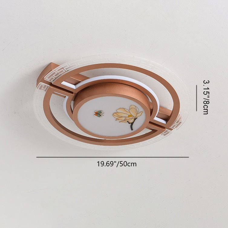 Traditional Chinese Round Square Rectangle Lotus Acrylic Iron Aluminum LED Flush Mount Ceiling Light For Bedroom