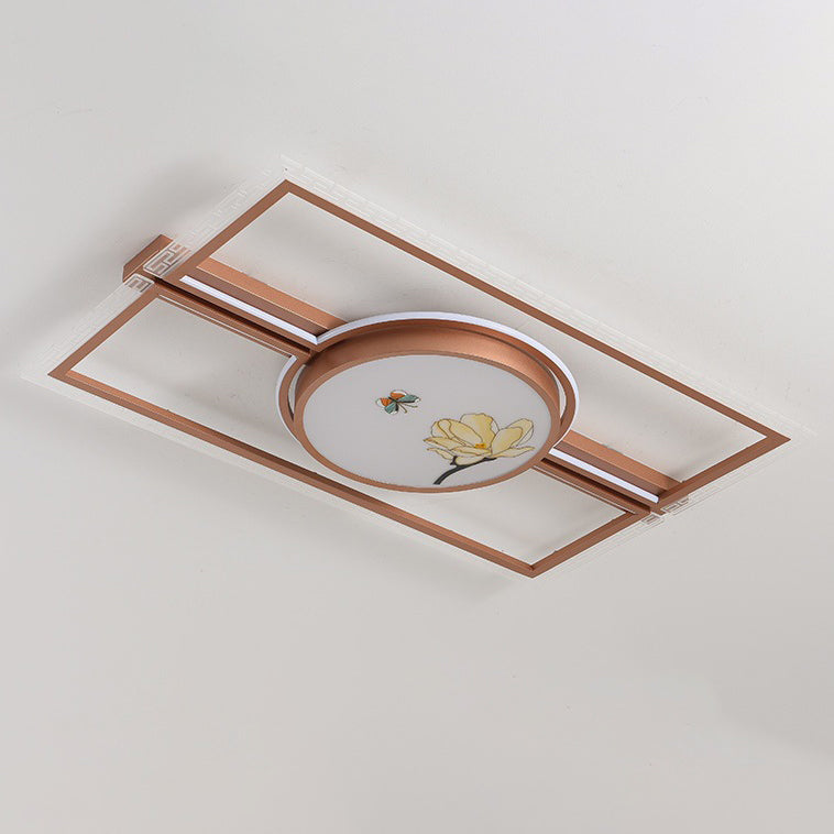 Traditional Chinese Round Square Rectangle Lotus Acrylic Iron Aluminum LED Flush Mount Ceiling Light For Bedroom