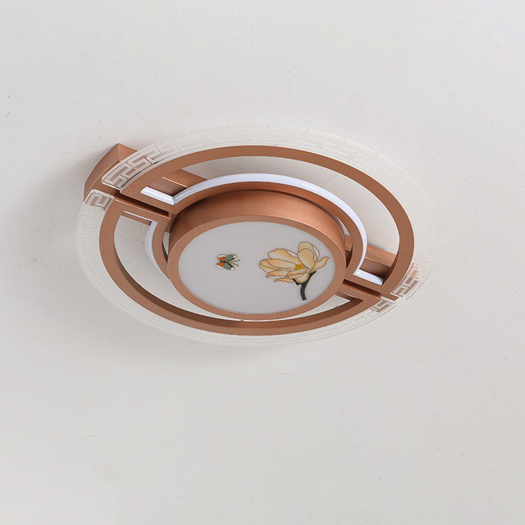 Traditional Chinese Round Square Rectangle Lotus Acrylic Iron Aluminum LED Flush Mount Ceiling Light For Bedroom