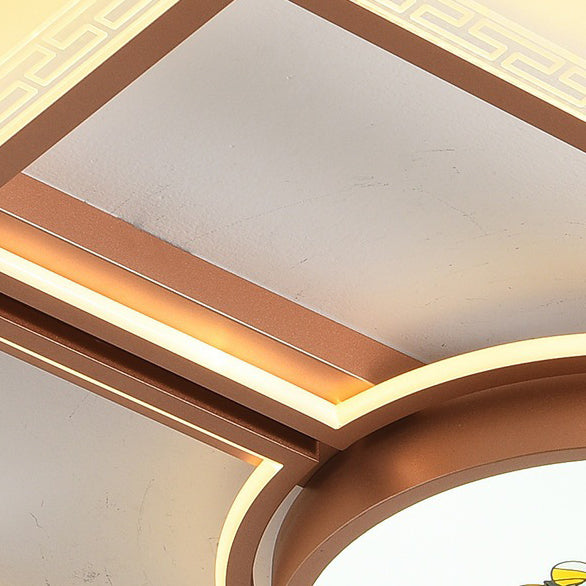 Traditional Chinese Round Square Rectangle Lotus Acrylic Iron Aluminum LED Flush Mount Ceiling Light For Bedroom