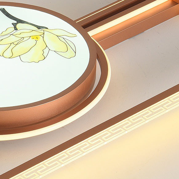Traditional Chinese Round Square Rectangle Lotus Acrylic Iron Aluminum LED Flush Mount Ceiling Light For Bedroom