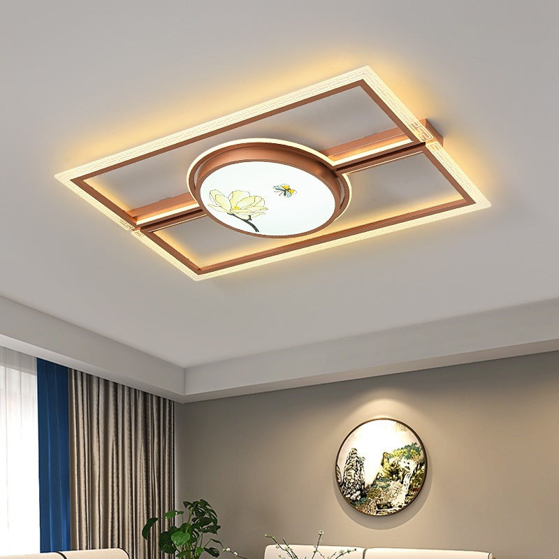 Traditional Chinese Round Square Rectangle Lotus Acrylic Iron Aluminum LED Flush Mount Ceiling Light For Bedroom
