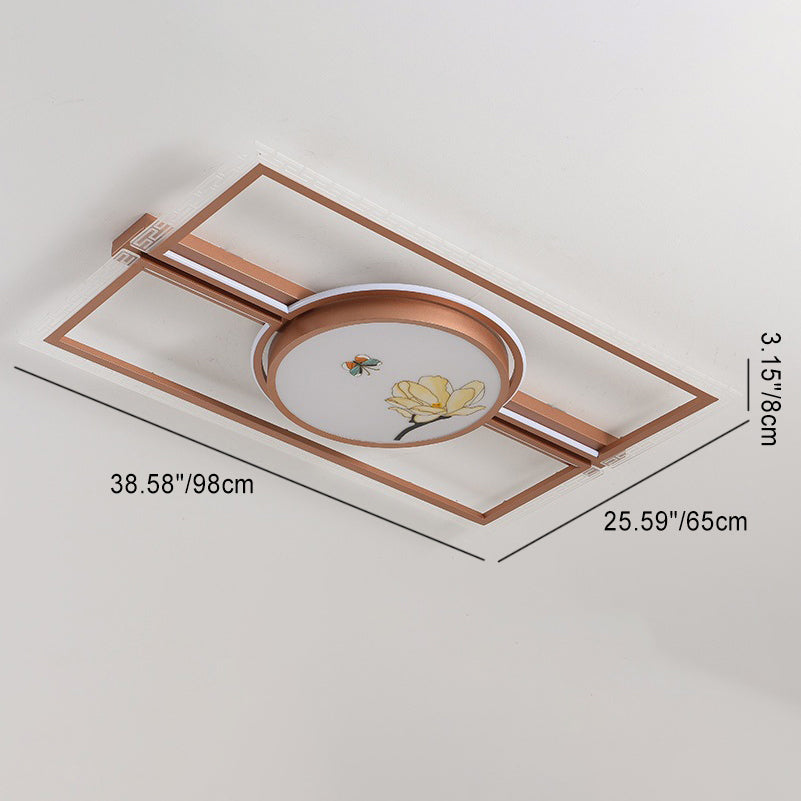 Traditional Chinese Round Square Rectangle Lotus Acrylic Iron Aluminum LED Flush Mount Ceiling Light For Bedroom