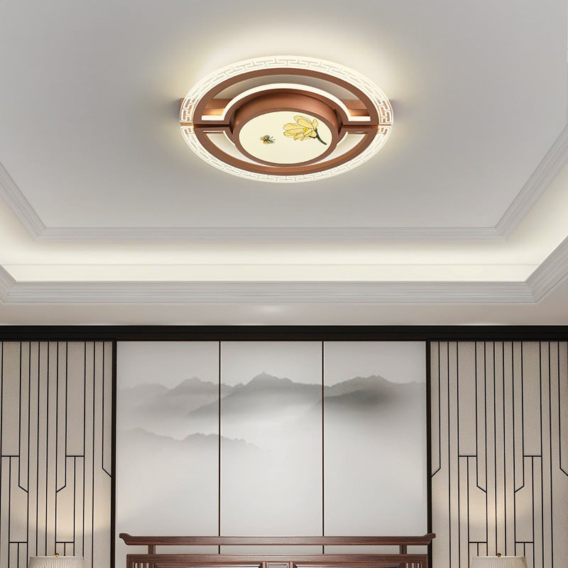 Traditional Chinese Round Square Rectangle Lotus Acrylic Iron Aluminum LED Flush Mount Ceiling Light For Bedroom