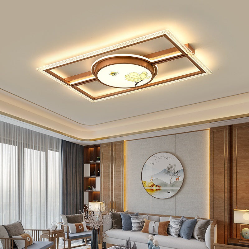 Traditional Chinese Round Square Rectangle Lotus Acrylic Iron Aluminum LED Flush Mount Ceiling Light For Bedroom