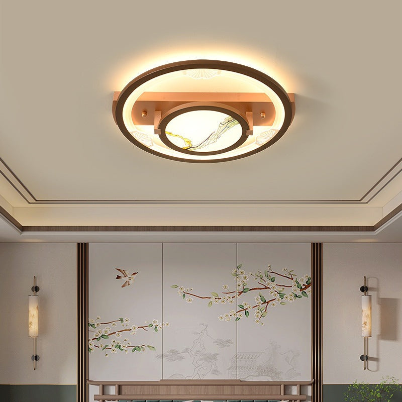 Traditional Chinese Round Square Rectangle Lotus Acrylic Iron Aluminum LED Flush Mount Ceiling Light For Bedroom