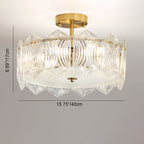 Traditional French Leaf Hexagon Round Glass Hardware 5/6/8 Light Semi-Flush Mount Ceiling Light For Bedroom