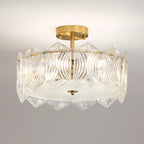 Traditional French Leaf Hexagon Round Glass Hardware 5/6/8 Light Semi-Flush Mount Ceiling Light For Bedroom