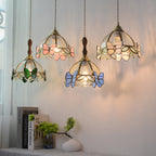 Traditional French Half Round Butterfly Glass Walnut Brass 1-Light Pendant Light For Living Room Lumendat