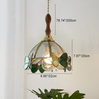 Traditional French Half Round Butterfly Glass Walnut Brass 1-Light Pendant Light For Living Room Lumendat
