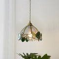 Traditional French Half Round Butterfly Glass Walnut Brass 1-Light Pendant Light For Living Room Lumendat