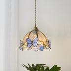 Traditional French Half Round Butterfly Glass Walnut Brass 1-Light Pendant Light For Living Room Lumendat
