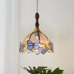Traditional French Half Round Butterfly Glass Walnut Brass 1-Light Pendant Light For Living Room Lumendat