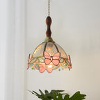Traditional French Half Round Butterfly Glass Walnut Brass 1-Light Pendant Light For Living Room Lumendat