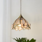 Traditional French Half Round Butterfly Glass Walnut Brass 1-Light Pendant Light For Living Room Lumendat