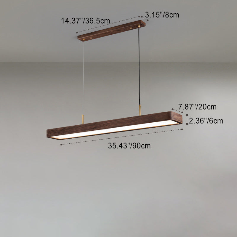 Modern Minimalist Long Rectangle Acrylic Walnut LED Chandelier Island Light for Dining Room