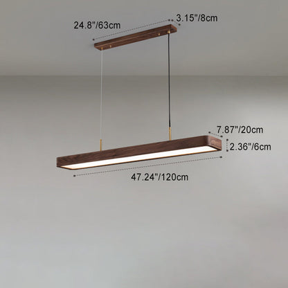 Modern Minimalist Long Rectangle Acrylic Walnut LED Chandelier Island Light for Dining Room