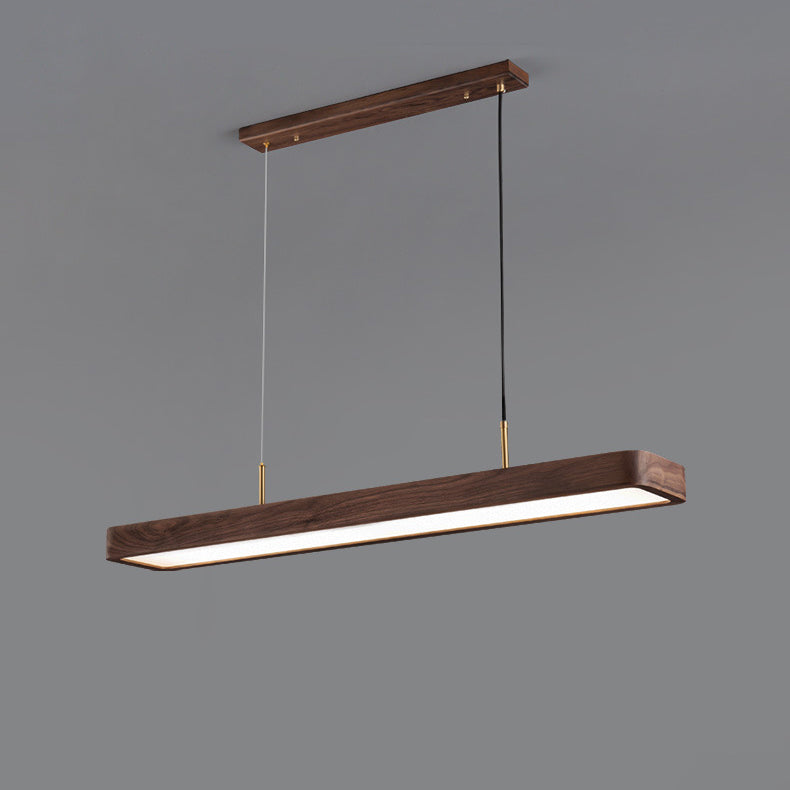 Modern Minimalist Long Rectangle Acrylic Walnut LED Chandelier Island Light for Dining Room BulbSquare