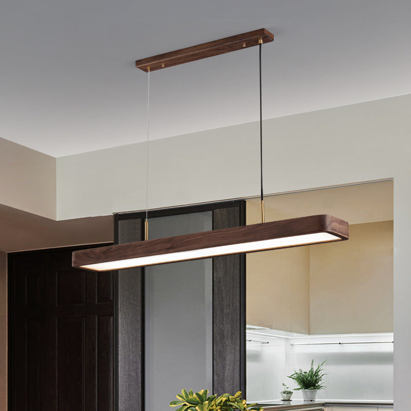 Modern Minimalist Long Rectangle Acrylic Walnut LED Chandelier Island Light for Dining Room BulbSquare