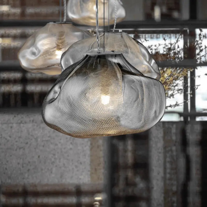 Contemporary Scandinavian Irregular Half Round Glass Metal 1-light Pendant Light for Living Room Lumendat