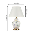 Traditional Chinese Patterned Bird Scalloped Round Fabric Ceramic 1-Light Table Lamp For Living Room Lumendat