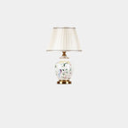 Traditional Chinese Patterned Bird Scalloped Round Fabric Ceramic 1-Light Table Lamp For Living Room Lumendat
