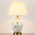 Traditional Chinese Patterned Bird Scalloped Round Fabric Ceramic 1-Light Table Lamp For Living Room Lumendat