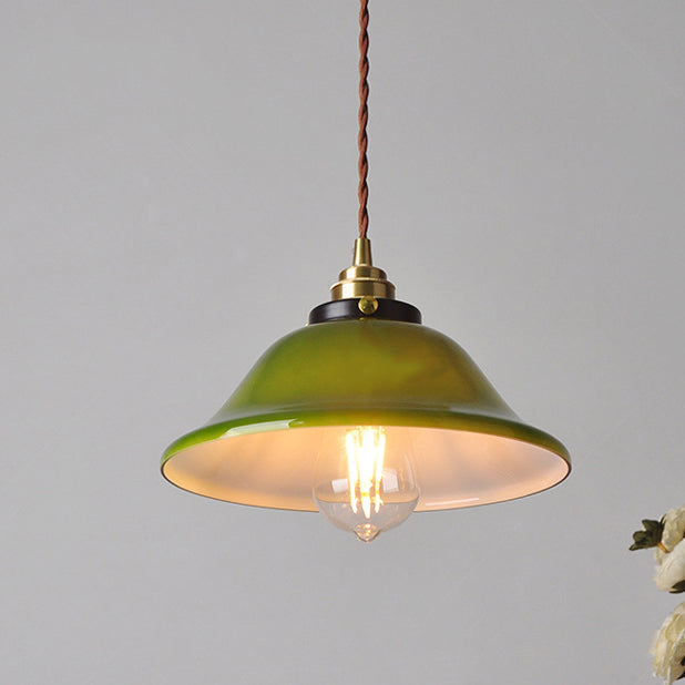 Traditional Vintage Round Floral Glass Brass 1-light Pendant Light for Living Room