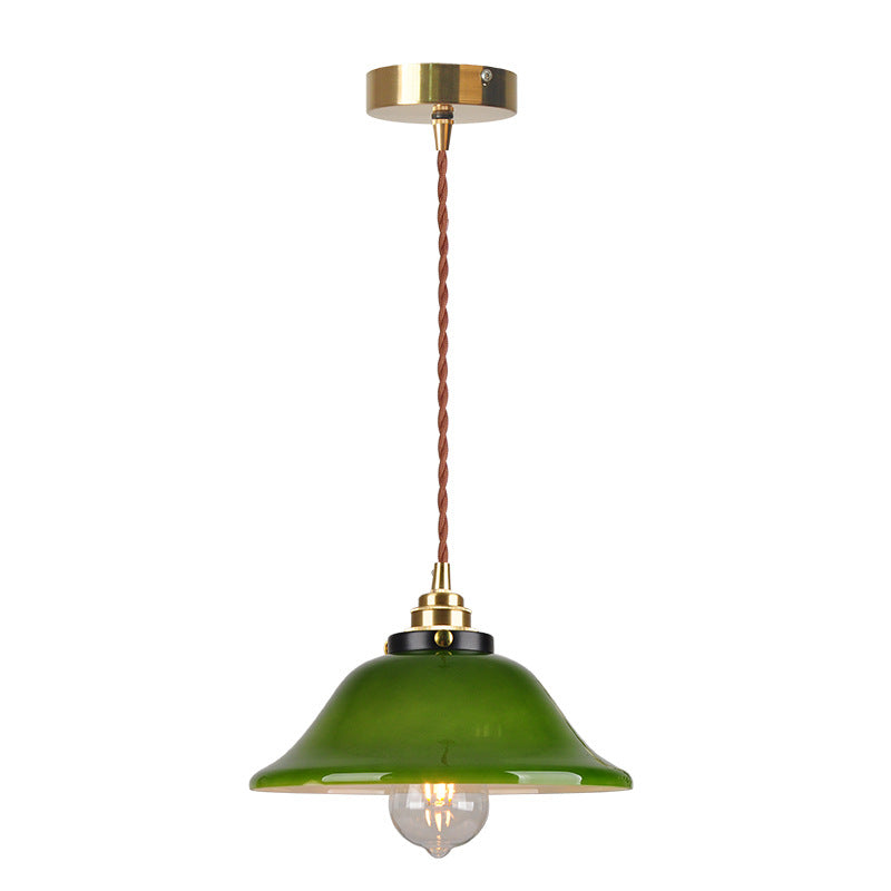 Traditional Vintage Round Floral Glass Brass 1-light Pendant Light for Living Room