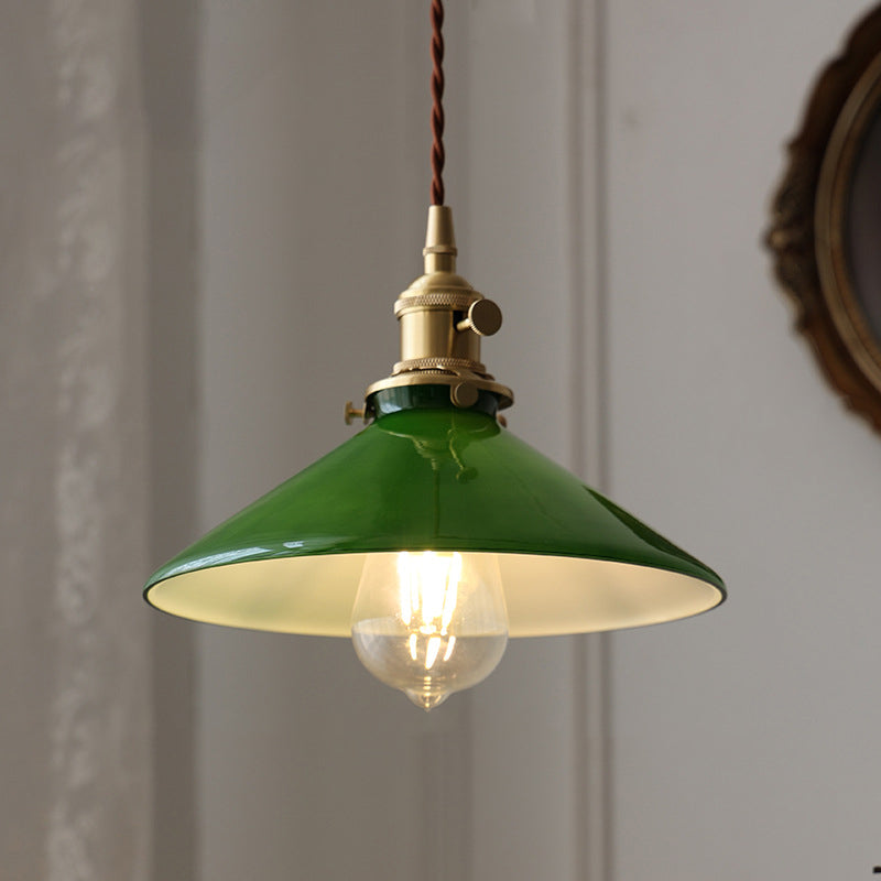 Traditional Vintage Round Floral Glass Brass 1-light Pendant Light for Living Room