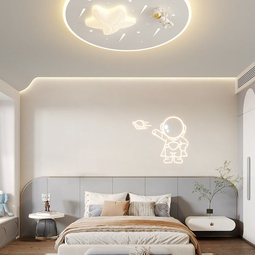 Modern Art Deco Kids Round Astronaut Star Acrylic Hardware LED Flush Mount Ceiling Light For Living Room