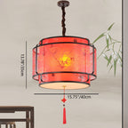 Traditional Chinese Round Spike Flower Faux Sheepskin Iron 1/3 Light Pendant Light for Living Room BulbSquare