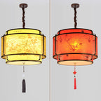 Traditional Chinese Round Spike Flower Faux Sheepskin Iron 1/3 Light Pendant Light for Living Room BulbSquare