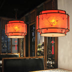 Traditional Chinese Round Spike Flower Faux Sheepskin Iron 1/3 Light Pendant Light for Living Room BulbSquare