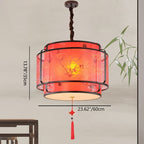 Traditional Chinese Round Spike Flower Faux Sheepskin Iron 1/3 Light Pendant Light for Living Room BulbSquare