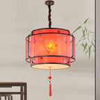 Traditional Chinese Round Spike Flower Faux Sheepskin Iron 1/3 Light Pendant Light for Living Room BulbSquare
