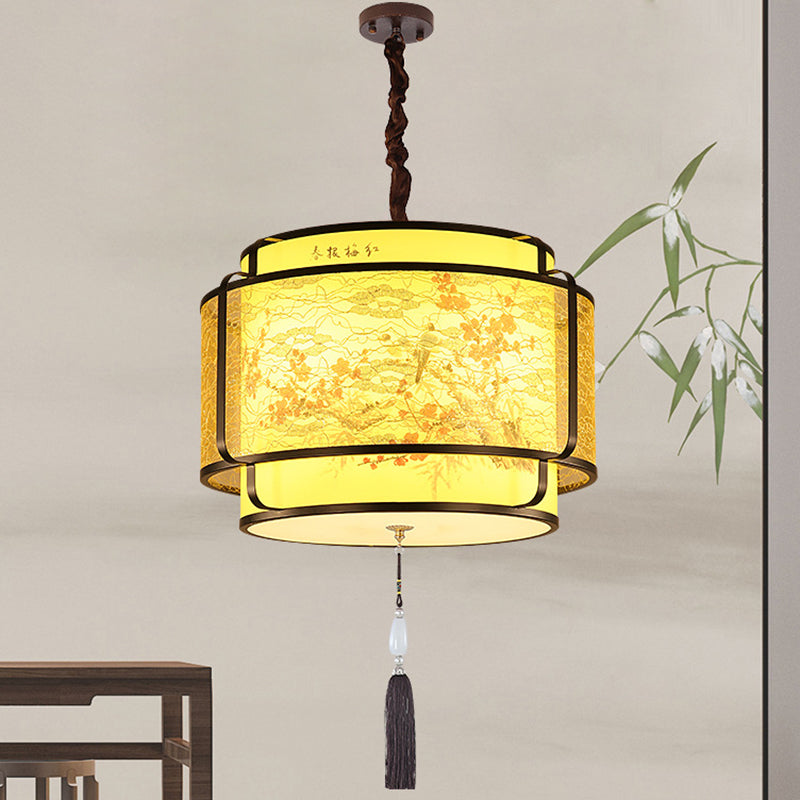 Traditional Chinese Round Spike Flower Faux Sheepskin Iron 1/3 Light Pendant Light for Living Room BulbSquare