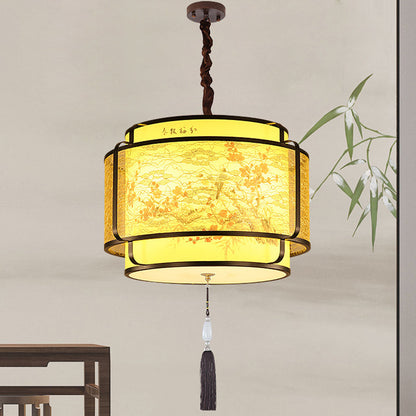 Traditional Chinese Round Spike Flower Faux Sheepskin Iron 1/3 Light Pendant Light For Living Room
